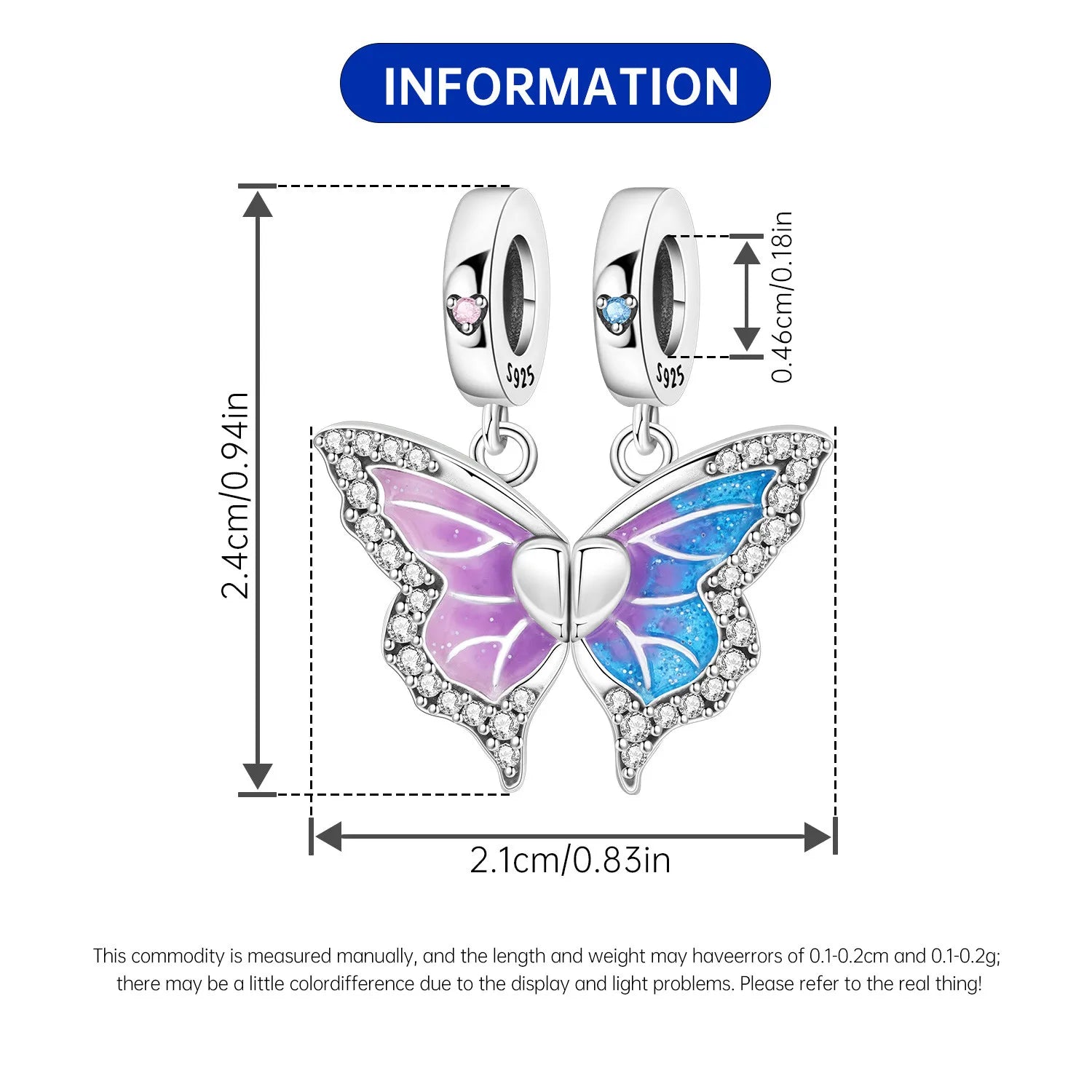 PANPOKI 925 Sterling Silver Colorful Butterfly Insect Beads Original Pendants Bracelet Charm Jewelry Party DIY Trendy Gifts