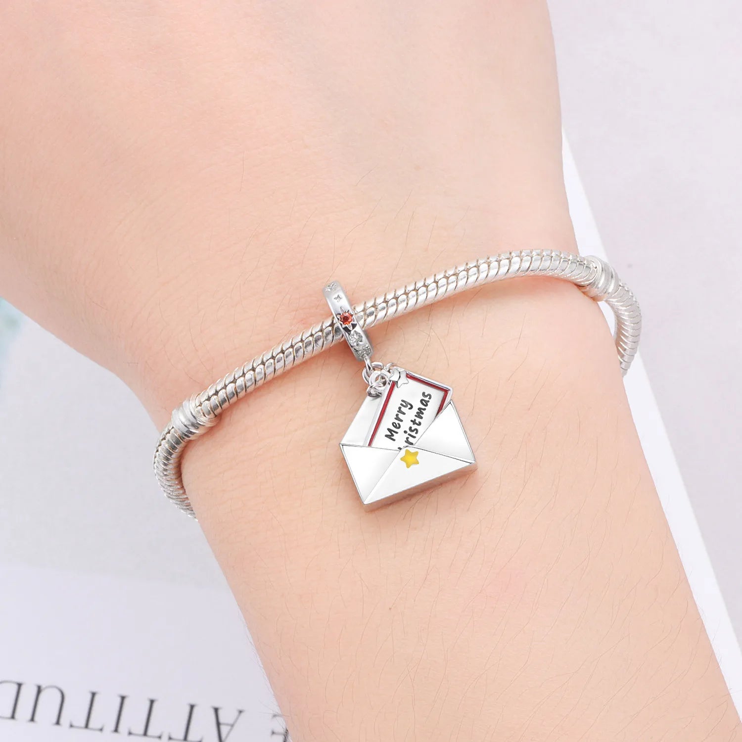 PANPOKI 925 Sterling Silver Christmas Card Festival Blessing Beads Original Pendants Bracelet Charm Jewelry Party DIY Gifts