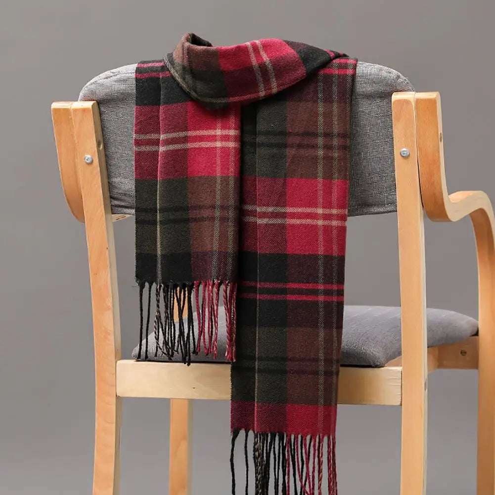 Men's Scarf Winter Thick Warm Plaid Fringed Tassels Cashmere Business Long Scarf Wraps Camping Hiking Scarf Shawl Classic Scarf