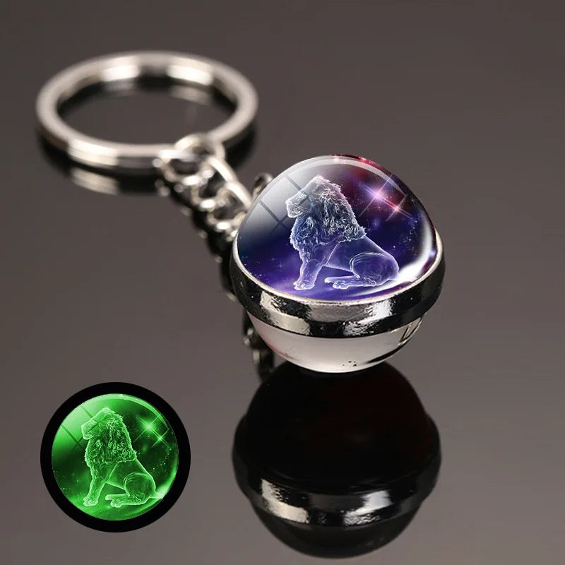 New Design Luminous Crystal Twelve Constellation Keychain Unisex Metal Holder Pendent Key Ring Bag Decoration Gift For Couple