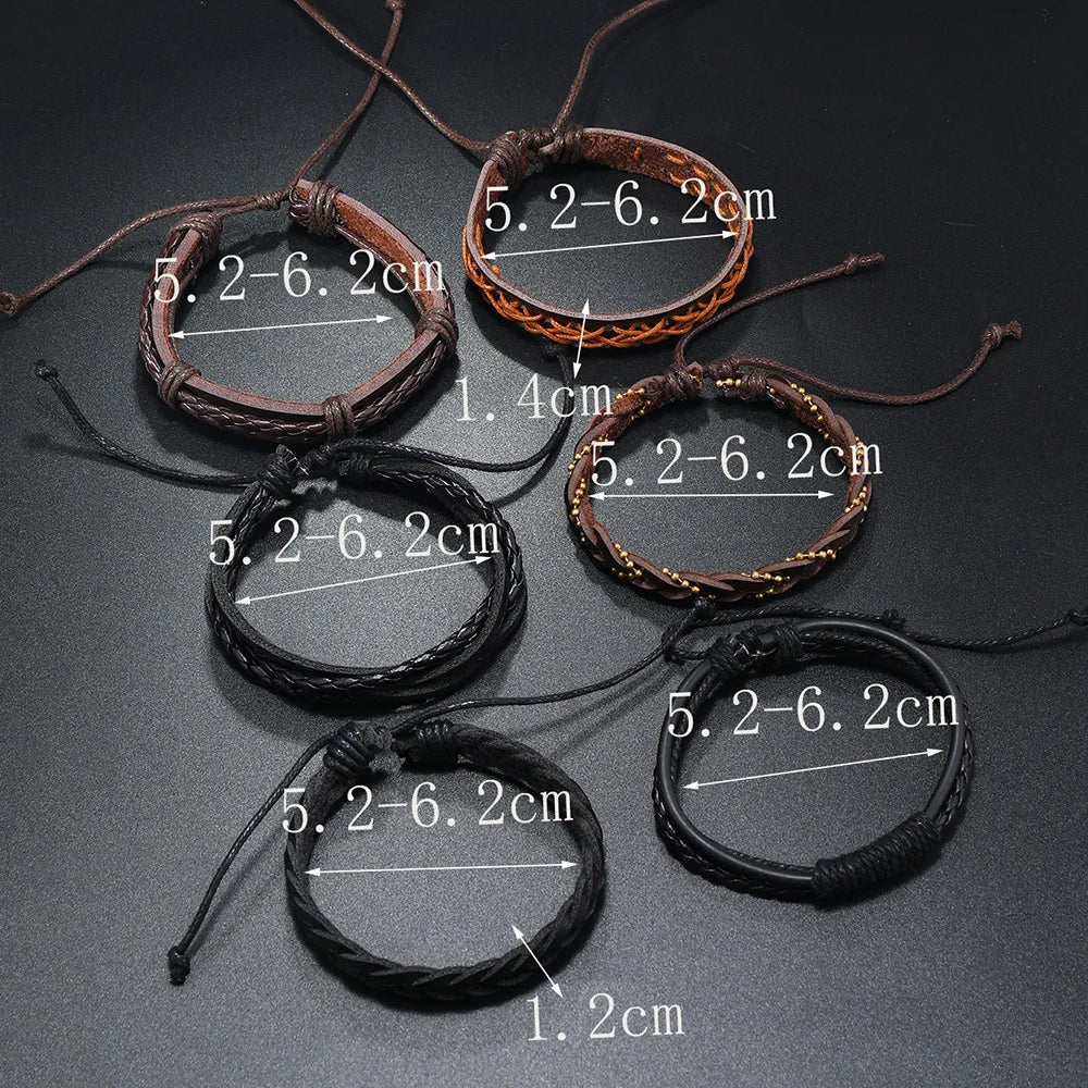4Pcs/ Set Braided Wrap Leather Bracelets for Men Vintage Life Tree Rudder Charm Wood Beads Ethnic Tribal Wristband Rope Bracelet