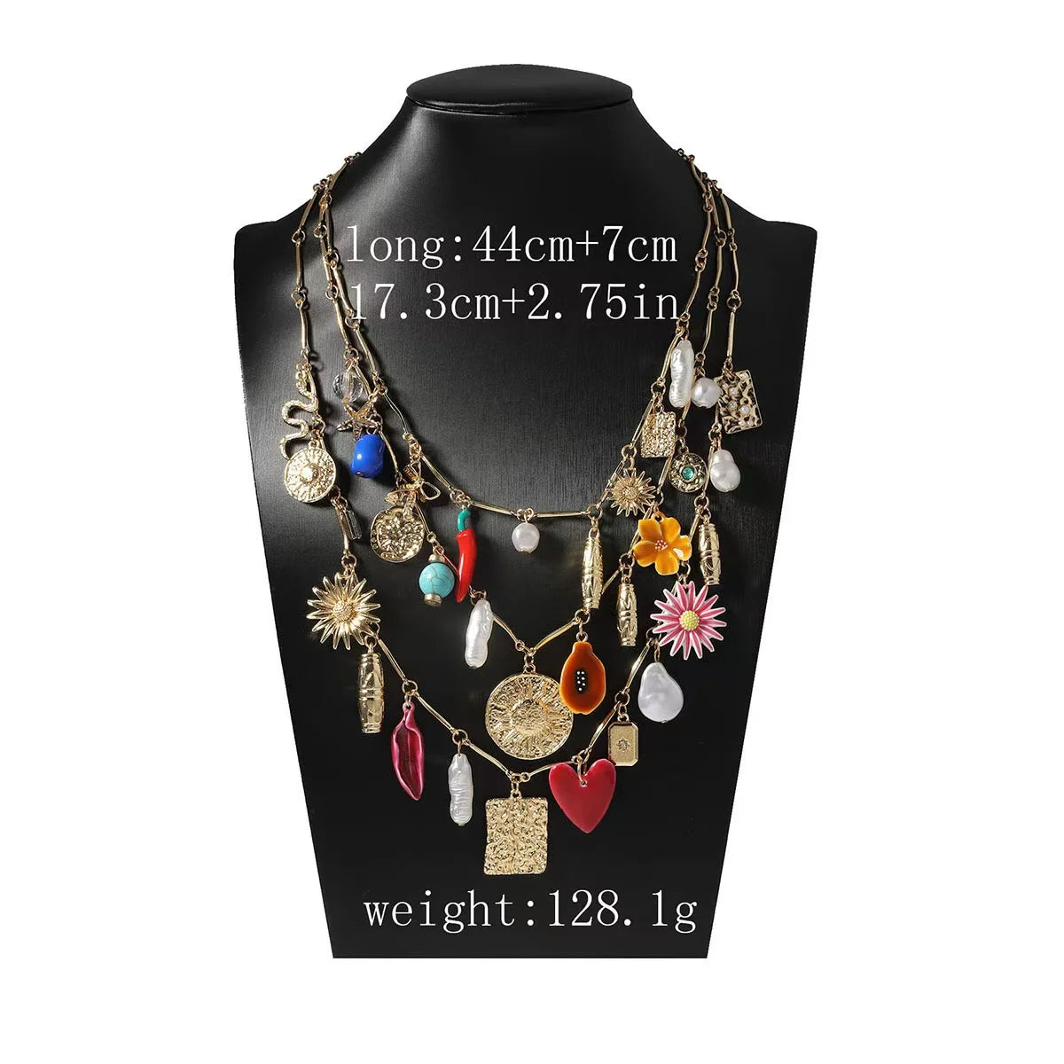 ZAA Cute Multi-Layer Snake Chili Flower Tassel Pendant Necklace