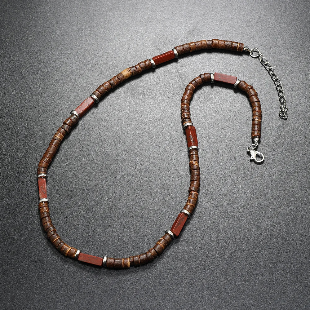Vintage Bohemian Summer Jewelry Ethnic Style Jewelry Brown Coconut Shell Wood Beads Natural Stone Necklace Men's Jewelry