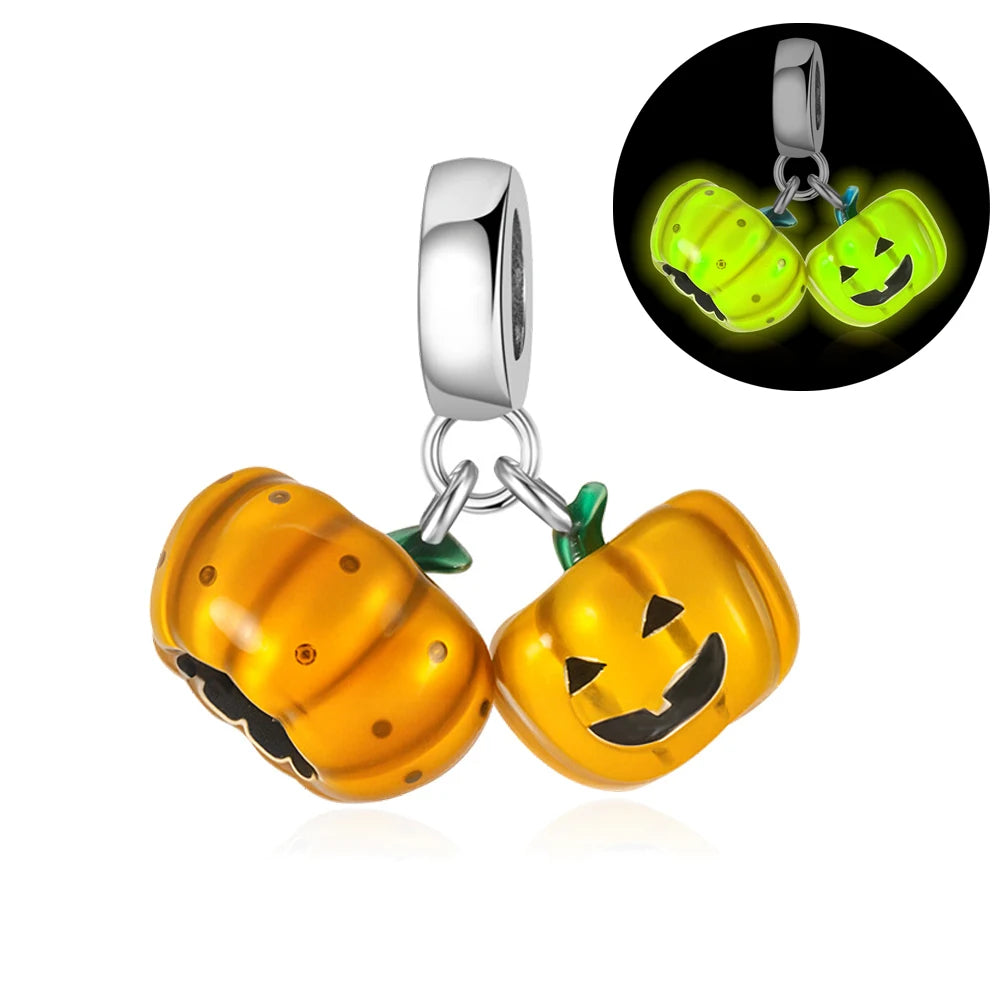 Night Glow Pumpkin,Skull,Vampire,Witch,Ghost Halloween Series Charm fit Pan Original Bracelet Holiday Jewelry DIY Fun Beads