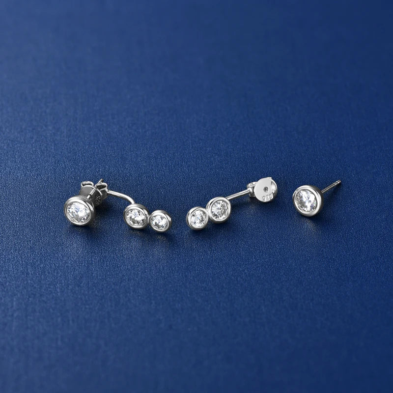 OXTAO 925 Silver Stud Earring Round Cut Real Moissanite Ear Jacket Earrings for Women Beautiful Accessories Birthday Party Gifts