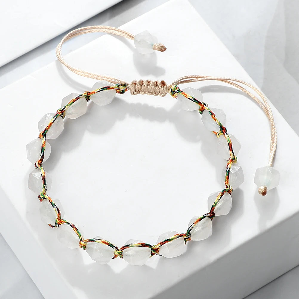 Handmade Bohemian Women Bracelets 8mm Cut Surface Natural Tiger Eye Stone Jasper Amethyst Beads Bracelets Men Yoga Jewelry Gifts