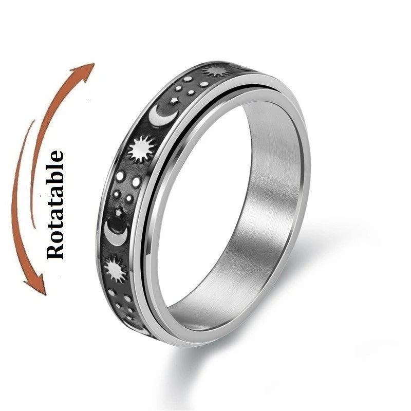 Silver Color Spinning Anxiety Rings for Men Women Star Moon Relaxing Ring 2025 Stainless Steel Anti Stress Rings Knuckle Jewelry