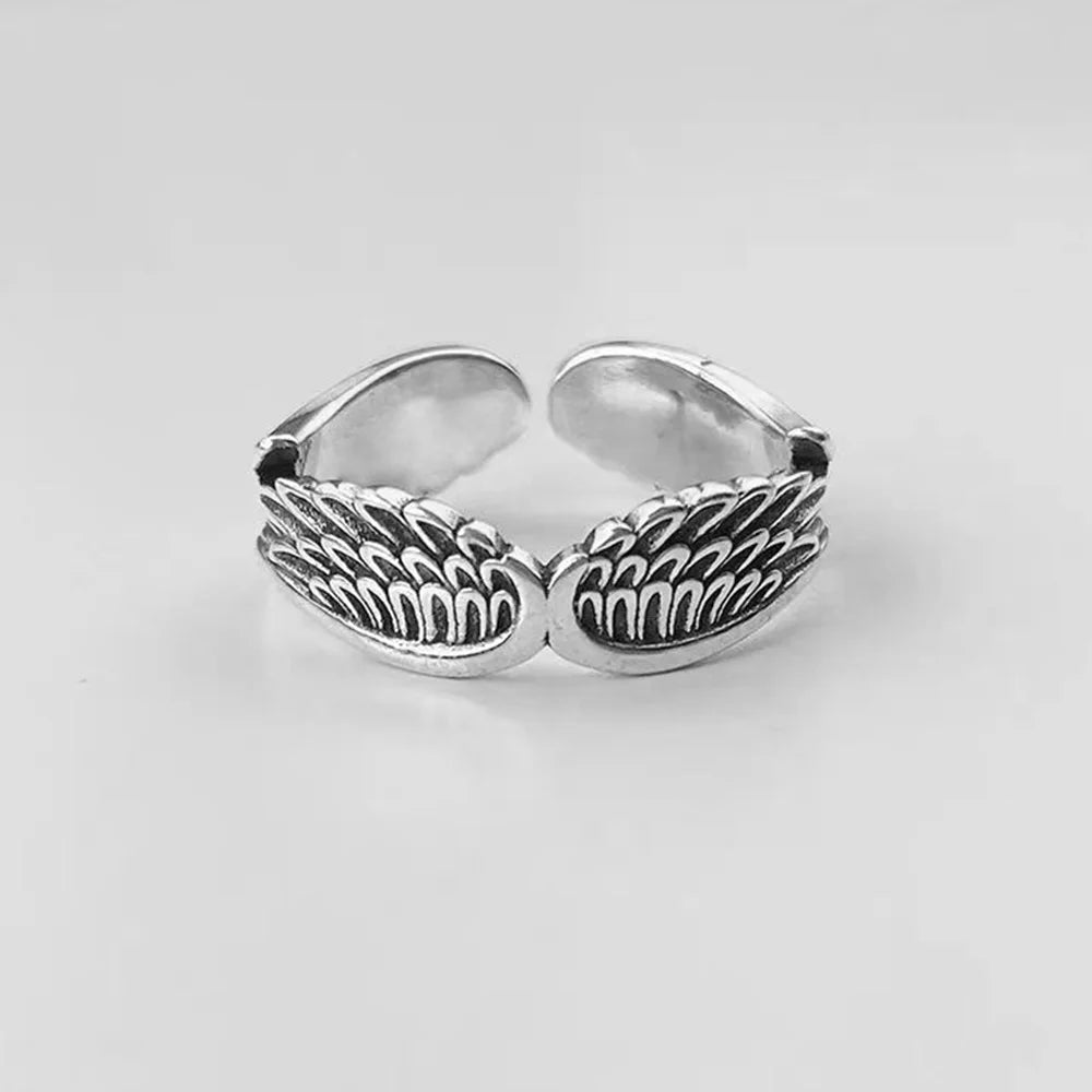 Retro Angel Wings Creative Ring For Women Men Silver Color Punk Gothic Open Ring Handmade Jewelry Unisex Accessories Lovers Gift