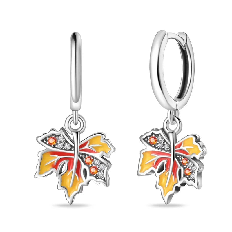 Classic Earrings 925 Silver Autumn Maple Leaf Ear Of Wheat Hoop Butterfly Cone Earring For Women Birthday Fine Jewelry Warm Gift