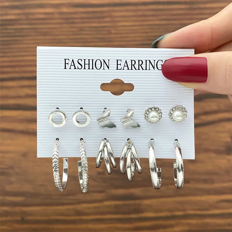 Trendy Earrings Set for Women Girls Simple Silver Color Pearl Metal Circle Hoop Earrings Dangle Earrings 2022 New Fashion Gift