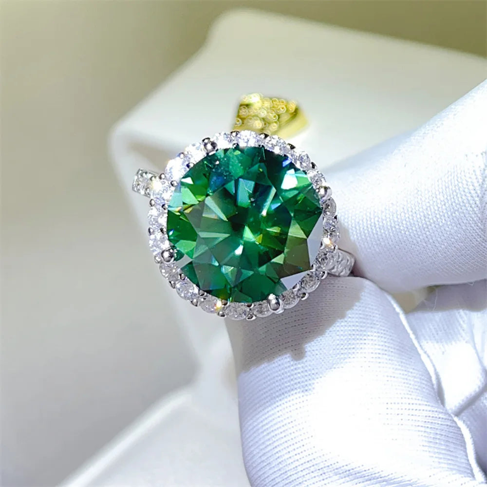 Serenity 10ct Emerald Color Big Moissanite Rings for Women Men Party S925 Sterling Silver Ring Plated 18K Bands Anniversary Gift