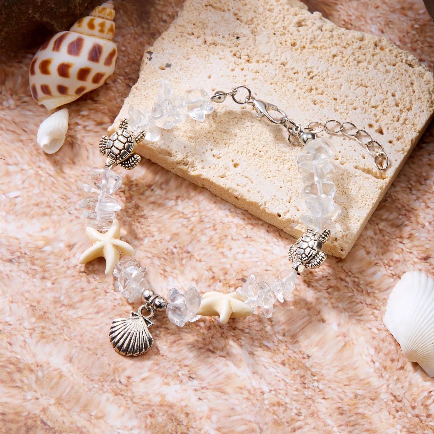 Bohemia Sea Turtle Bracelet For Women Starfish Seahorse Shell Pearl Adjustable Metal Chain Summer Beach Party Vacation Jewelry