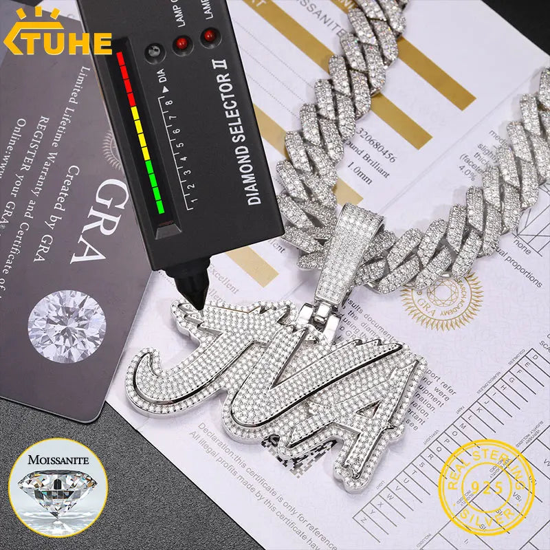 High Quality Unisex Styles Letter Pendant Silver 925 Moissanite Iced Out Custom Name Necklace For Men Hip Hop Jewelry Gifts