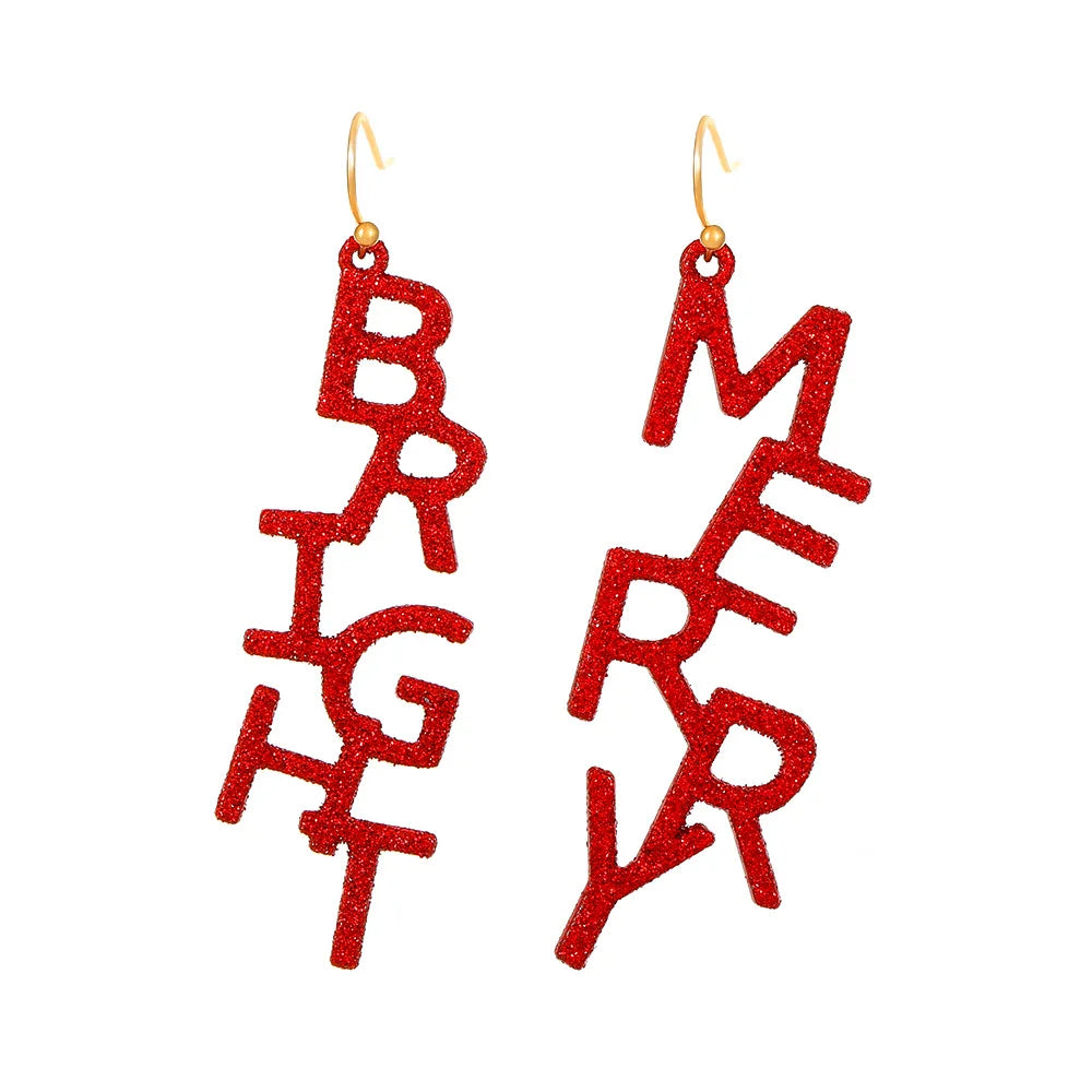 Colorful Rhinestone Santa Claus Dangle Earrings For Women Red Letters Merry Christmas Xmas Tree Earring Party New Year Gifts
