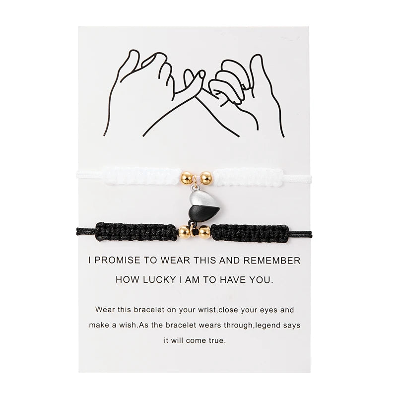 2pcs Magnetic Couple Bracelets Love Heart Shaped Matching Attraction Adjustable Bracelet Women Men Lover Engagement Jewelry Gift