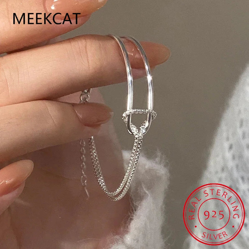 Real 925 Sterling Silver Asymmetric Double Layer Chain Bracelet for Women Hiphop Fine Jewelry Minimalist Accessories - Madeinsea©