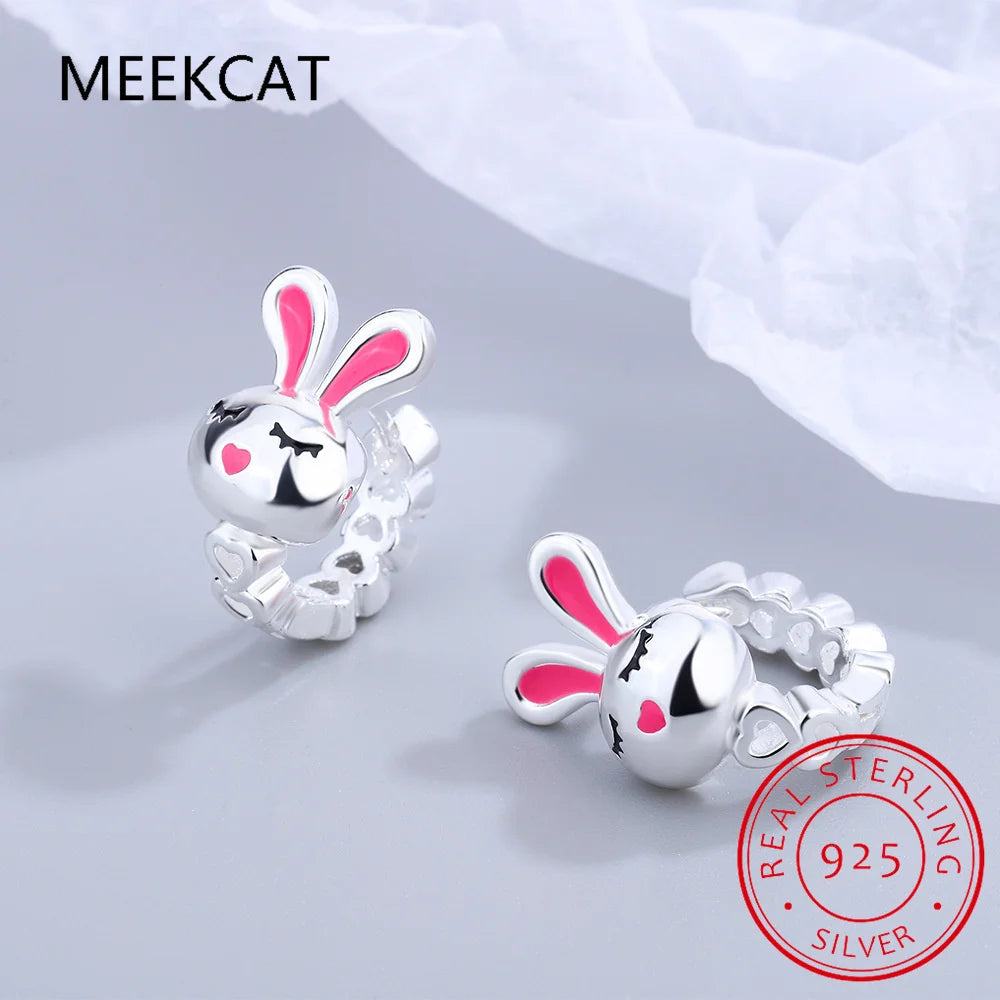 Baby Princess 925 Silver Heart Ear Buckles Cute Rabbit Hoop Earring For Girl Child Woman Beautiful Aros Huggies Earring Jewelry