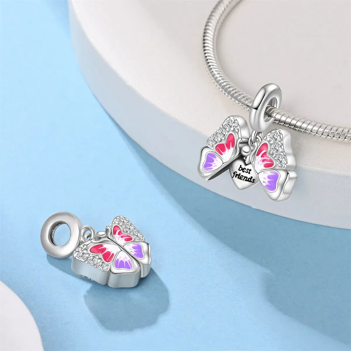 Charms 925 Silver Butterfly Series Zircon Colorful Butterfly Beaded Pendant Fit Original Bracelet DIY Jewelry Making for Women