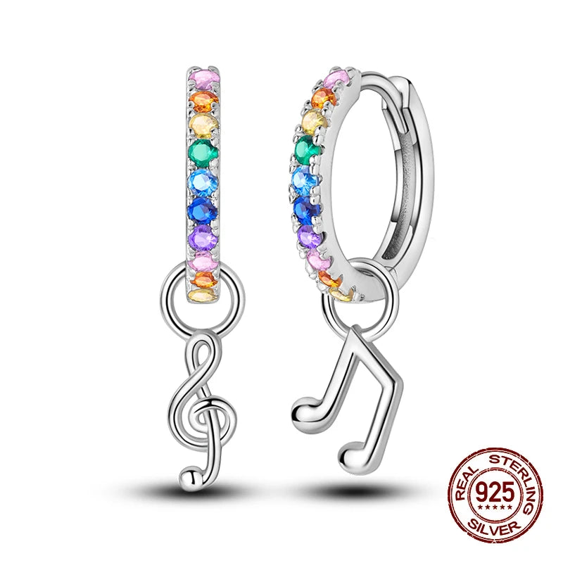 New Earring For Women Girls 100% 925 Sterling Silver Sparkling Zircon Stars Moon Feather Double Hoop Earrings Luxury Jewelry