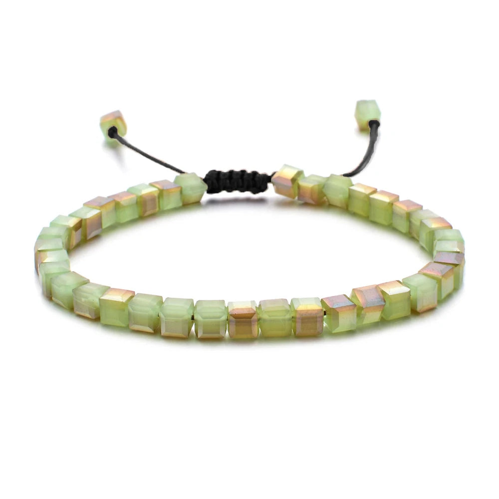 MKENDN Square Austrian Crystal Bead Bracelet Adjustable Braided Rope Bracelet Luxury Shimmering Glass Bead Jewelry for Men Women