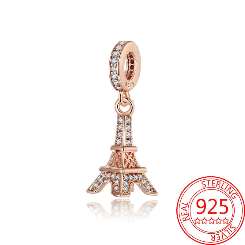 925 Sterling Silver Real Rose Gold Pink Octopus Summer Turtle Heart Dangle Charm Fit Original Bracelet Necklaces Bracelet Girl