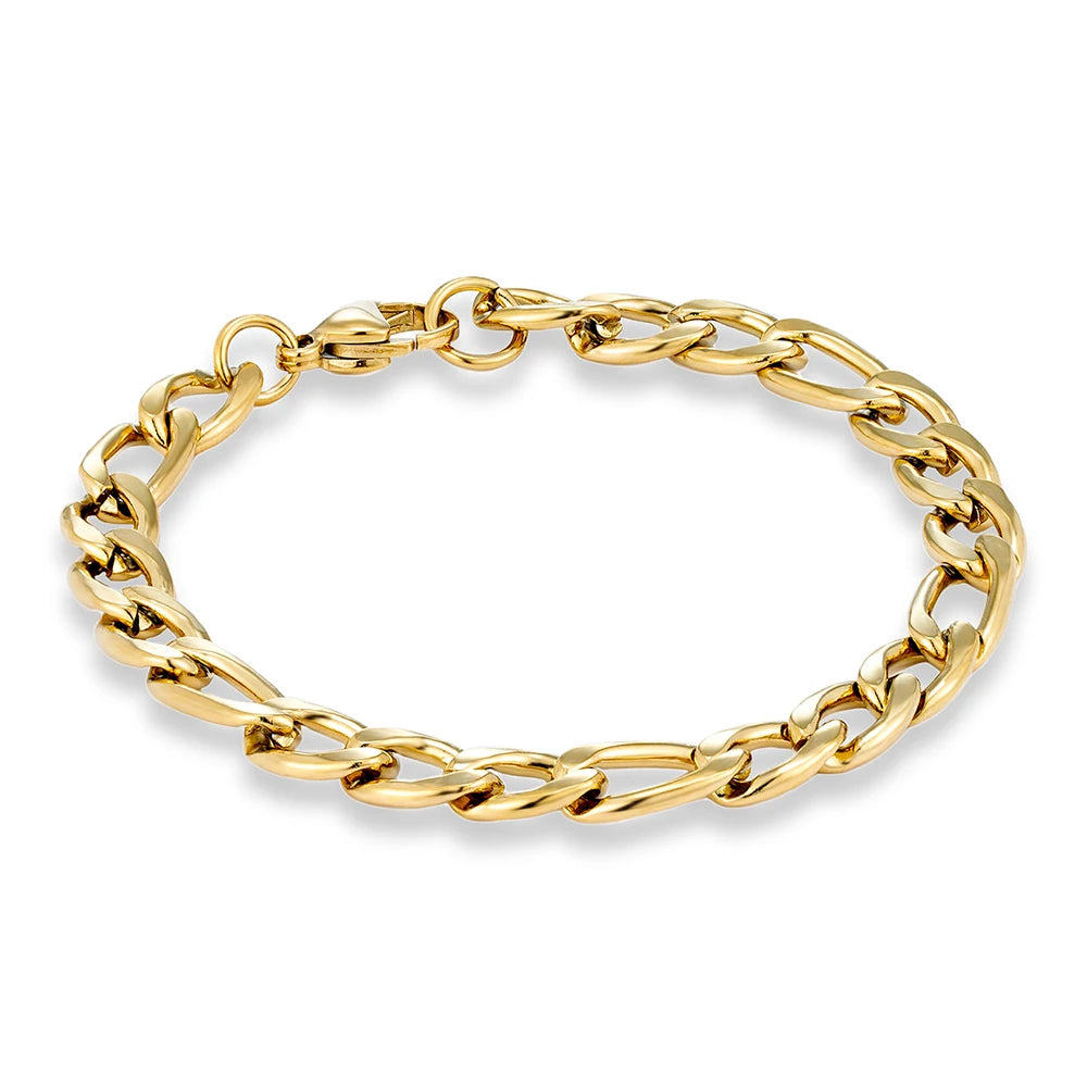 MKENDN Basic Punk Figaro Kettenarmband für Damen und Herren, 4/6/8 mm Edelstahl, silber-goldfarben, Geschenkidee