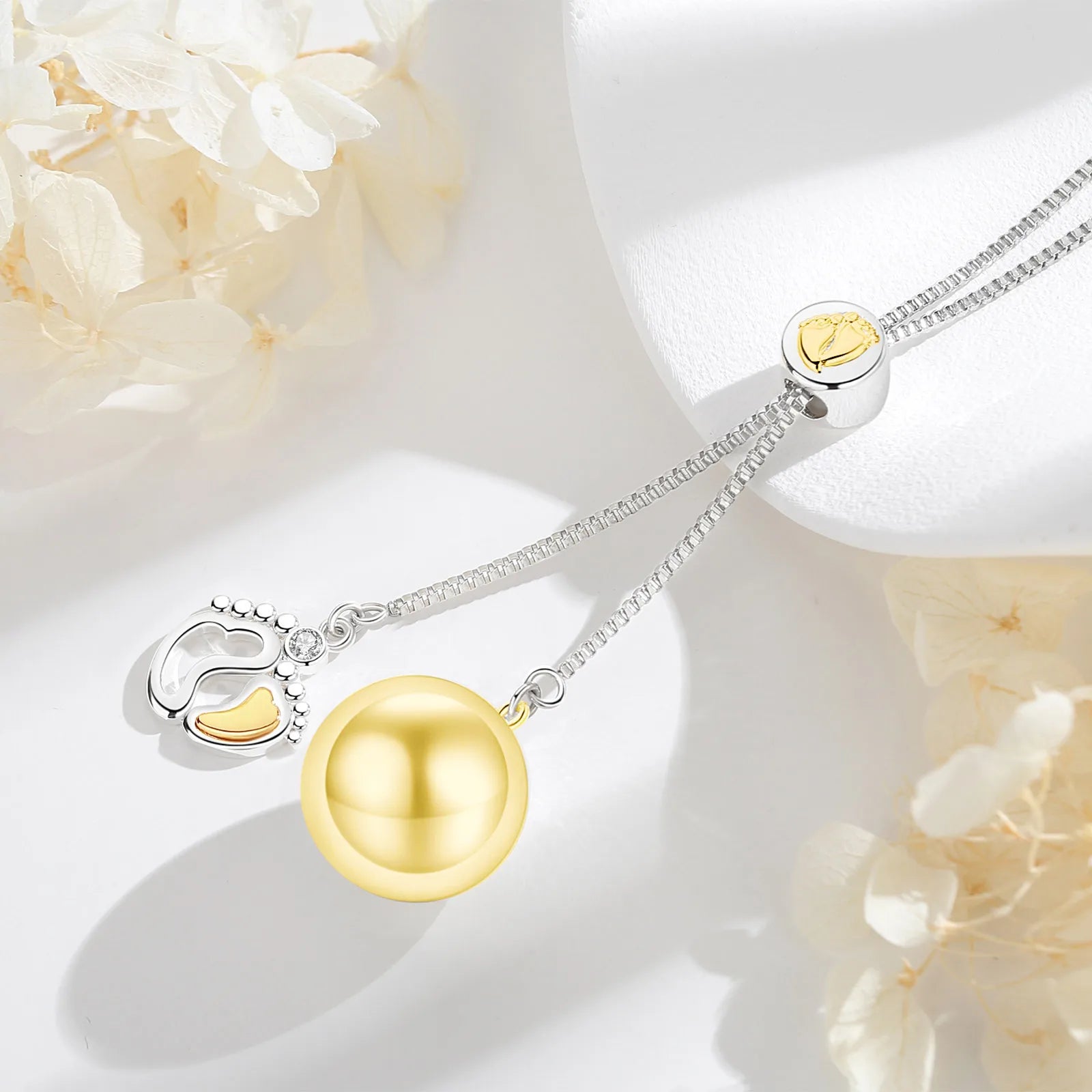 Eudora Harmony Ball Baby Footprint Pendant Pregnancy Bola Baby Chime Ball Angel Caller Necklace Maternity Jewelry DIY Women Gift