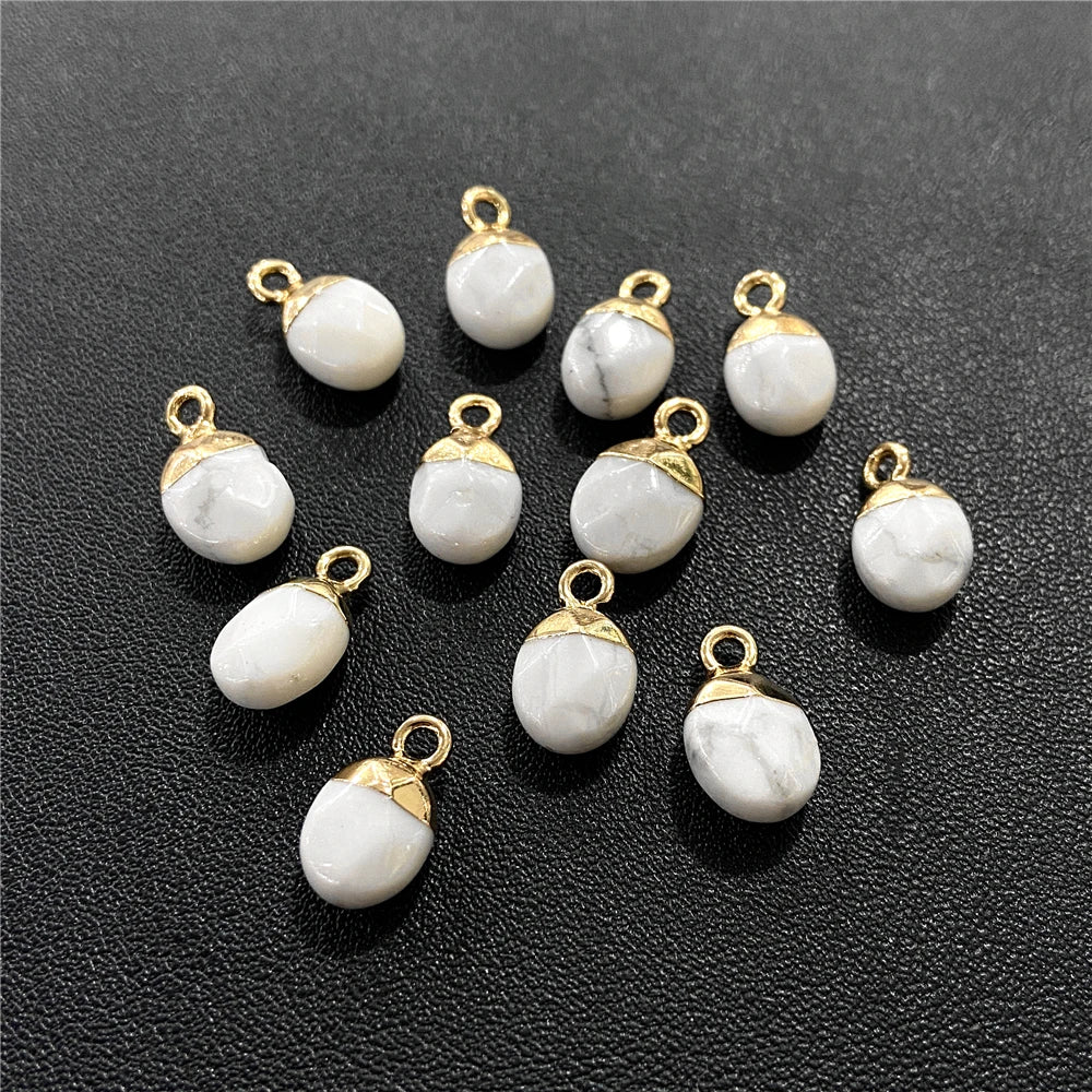 6x10mm Natural Faceted Oval Shape Stone Pendant Chalcedony Quartz Howlite Charms For Jewelry Making DIY Earring Accessories 5Pcs