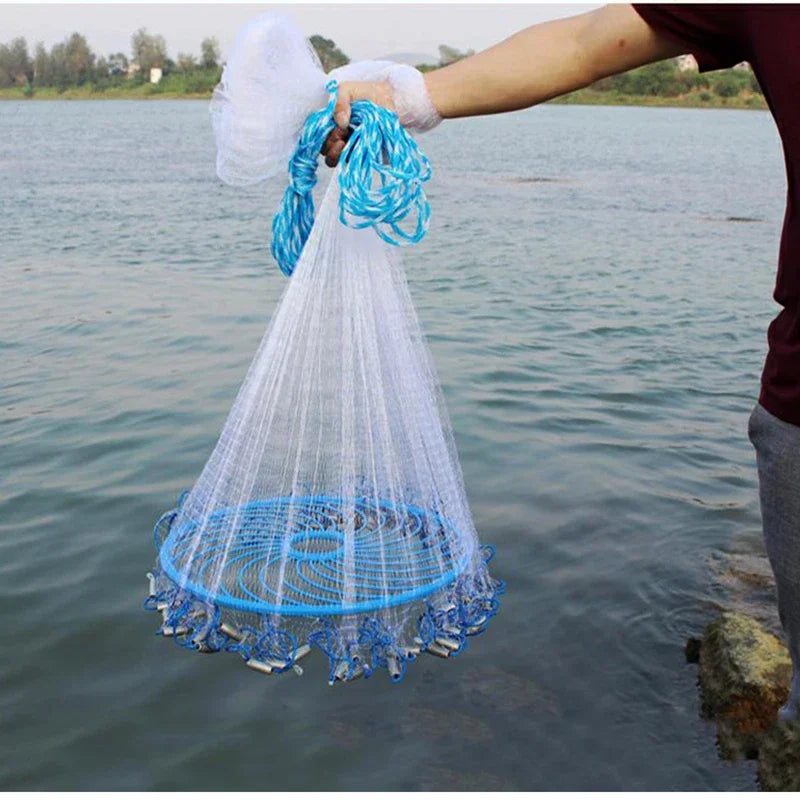 Lawaia Hand Cast Net Aluminum or Blue Plastic Ring Folding Network Steel Pendant Monofilament Nylon Fishing Line Fishnet - Madeinsea©