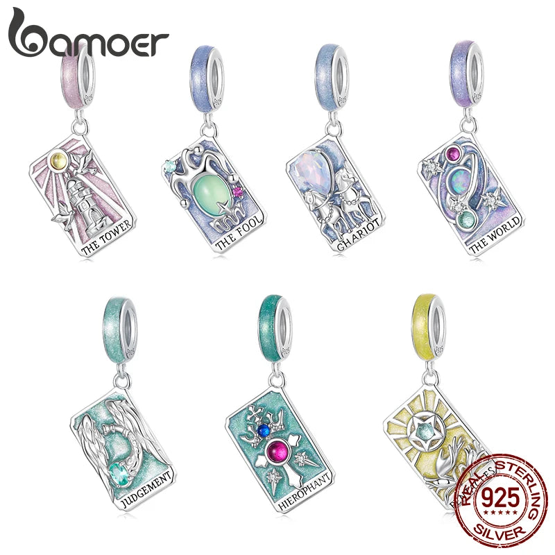 Bamoer 925 Sterling Silber Magischer Tarotkarten-Anhänger Lila Rechteckige Perlen für Damen Teenager Armband &amp; Armreif DIY Besonderes Geschenk