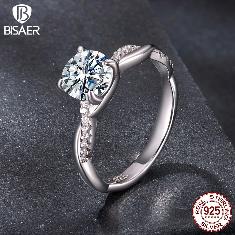 BISAER 1CT Moissanite Ring 925 Sterling Silver VVS1 EX Twisted Vine Diamond Eternal Love Band for Women Wedding Fine Jewelry