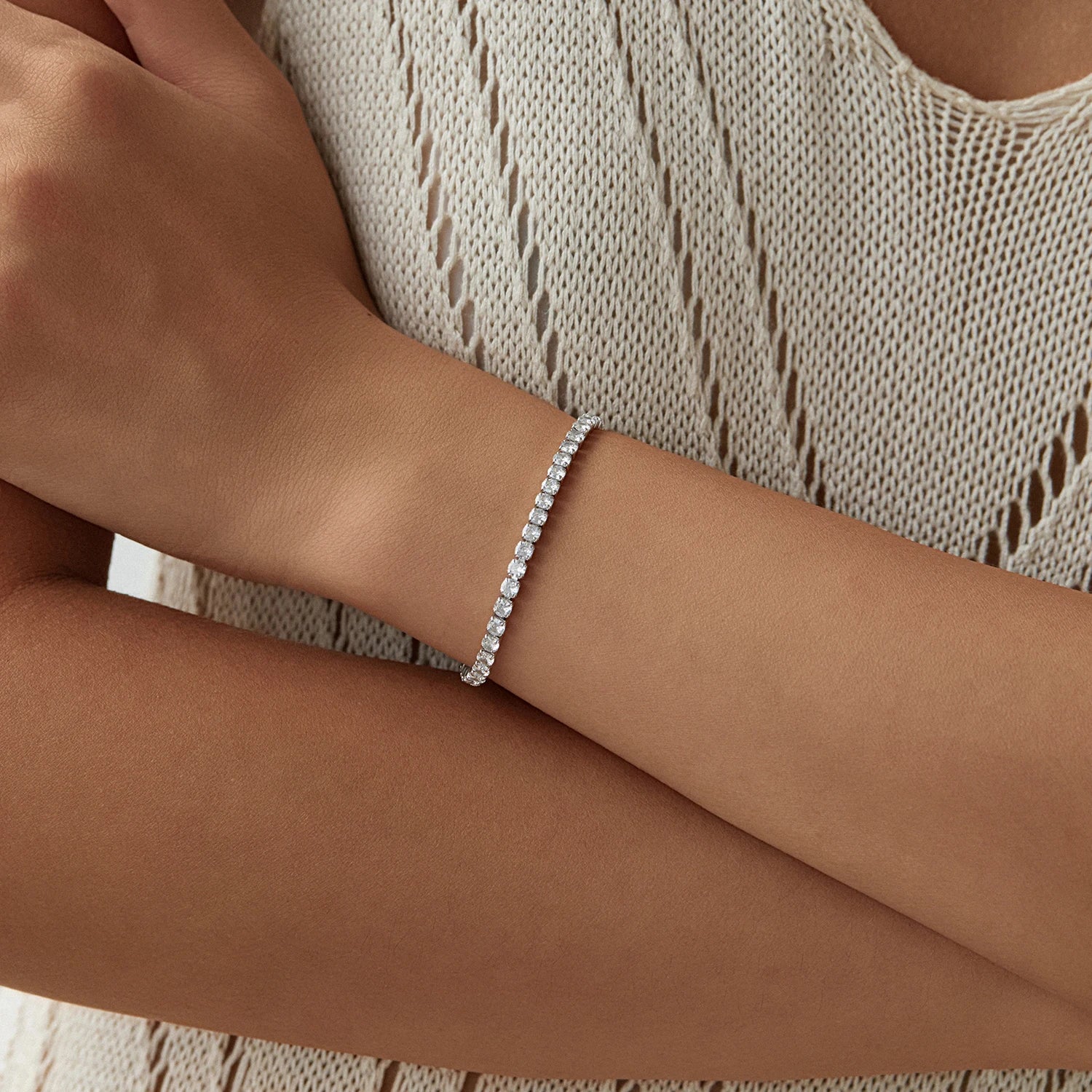 MODIAN 3MM 4MM 5MM Fashion Bracelets 925 Sterling Silver Luxury Round Clear CZ Thin Tennis Bracelet For Women Fine Jewelry Gifts