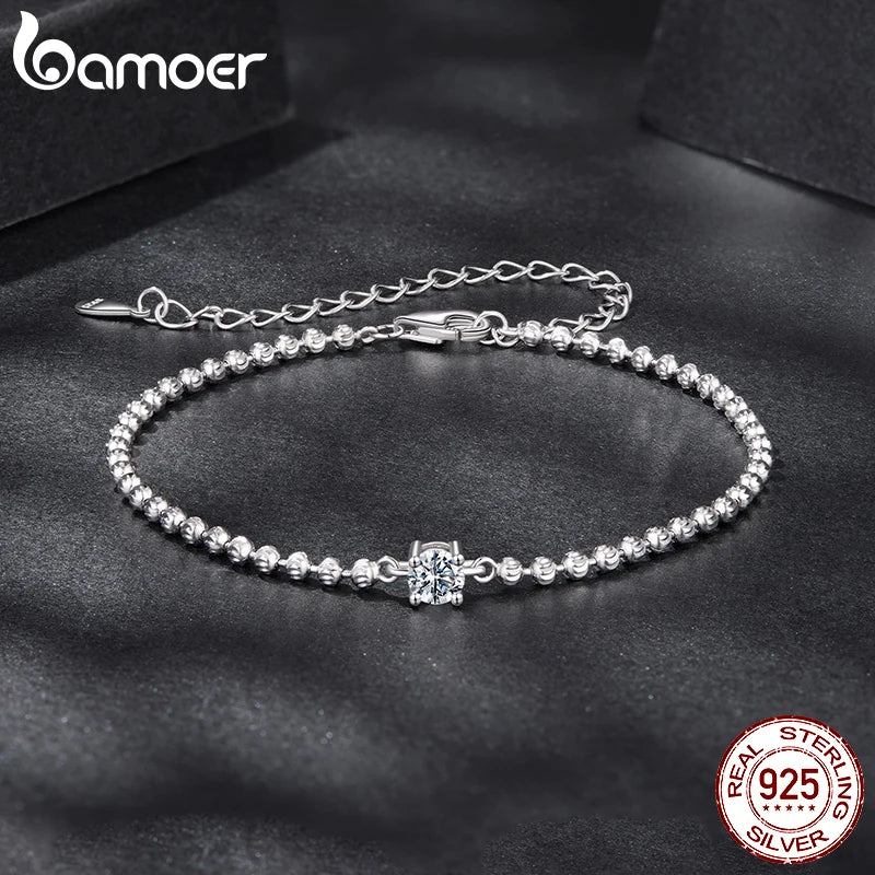 BAMOER Sparking Moissanite Beads Bracelet Round Cut Adjustable Wrist Chain for Women Teens 925 Sterling Silver Birthday Gift - Madeinsea©