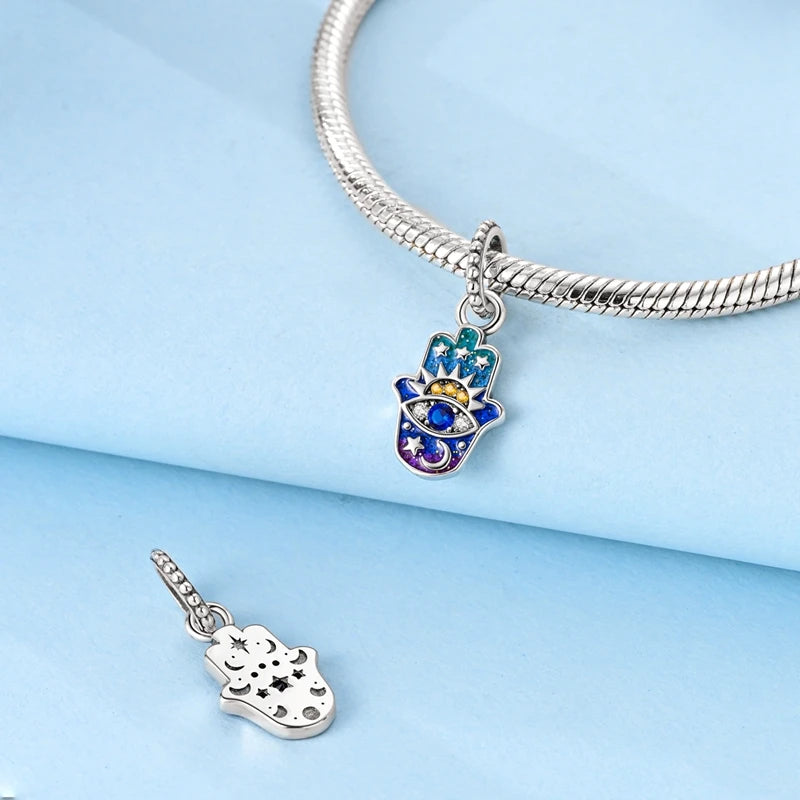 100% 925 Sterling Silver Sparkling Evil Eyes Palms Charms Pendants Fit 925 Original Bracelets DIY Fine Protect Jewelry For Woman