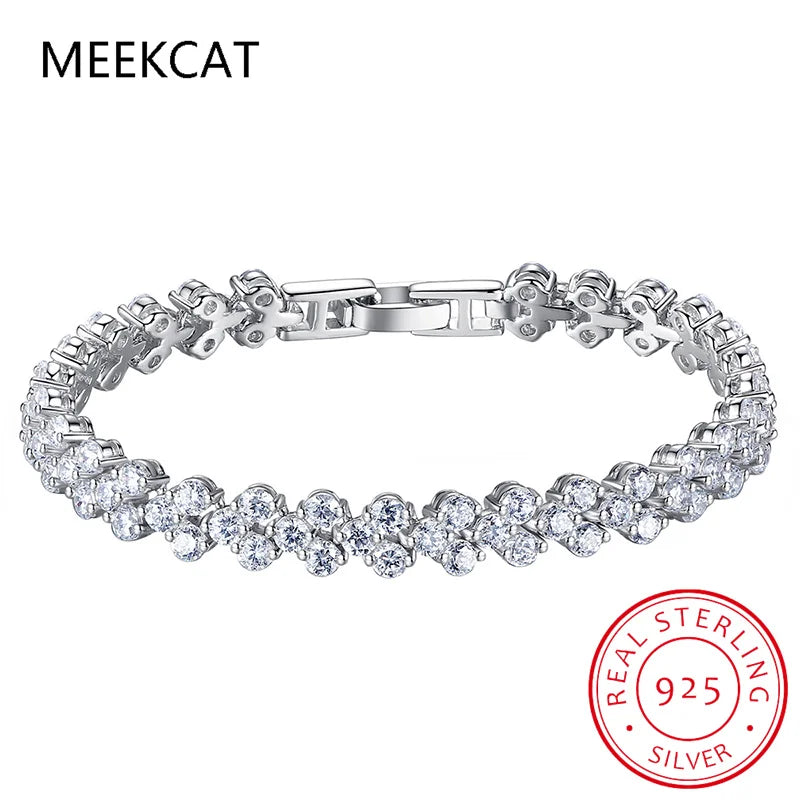 100% Solid Silver 925 Lab Diamonds Simulated Moissanite Bracelets for Women Girls Wedding Cocktail Party Fine Jewelry