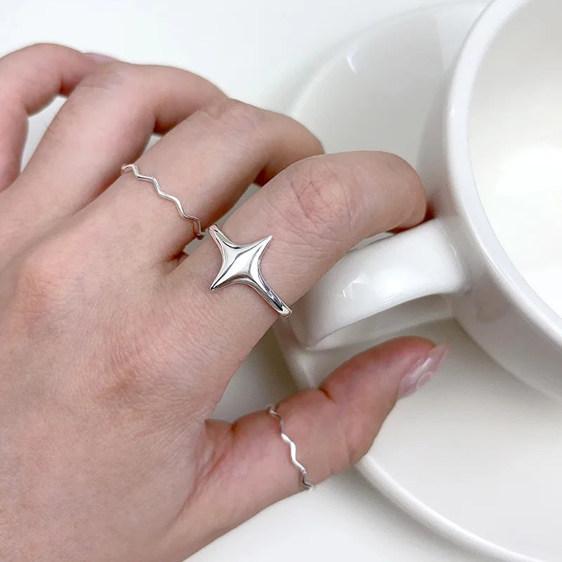 925 Sterling Silver Rings For Women Geometric Fine Jewelry Finger Adjustable Simple Star Ring For Party Birthday Gift