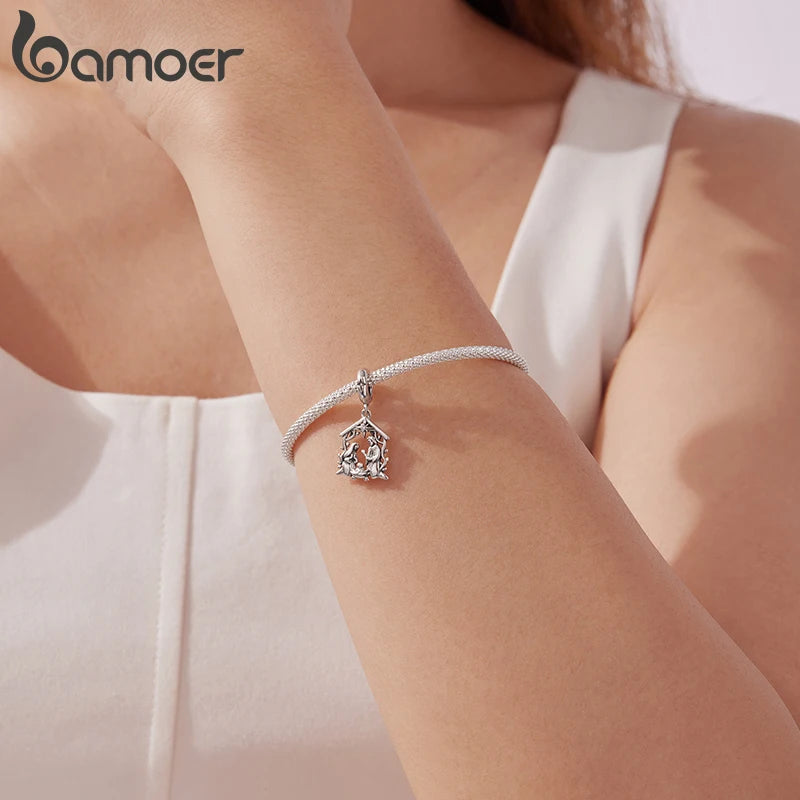 Bamoer 925 Sterling Silver Nativity of Jesus Pendant Faith Guard Charm Peace Beads for Women DIY Bracelet Jewelry Accessories