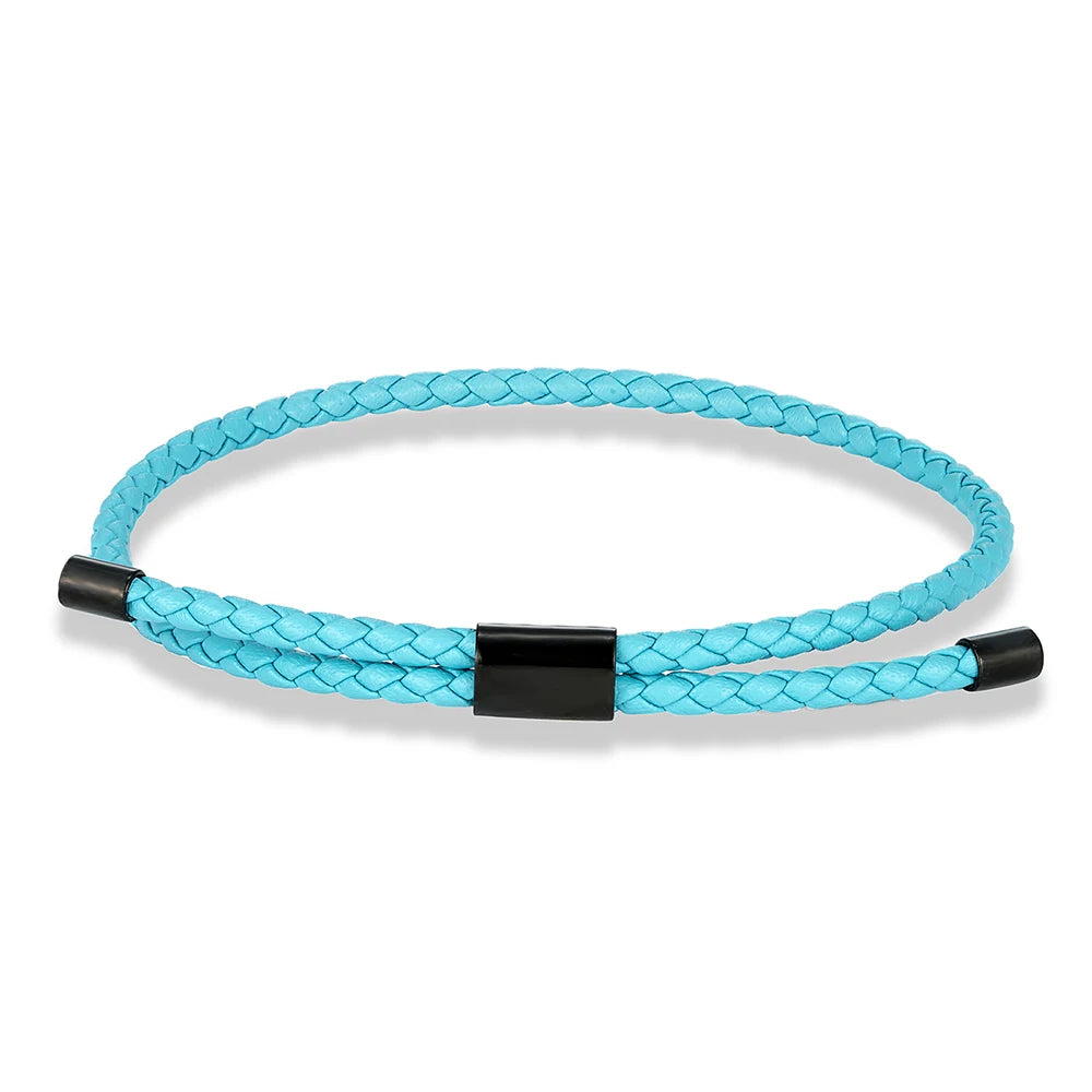 MKENDN Luxury Classic Men Jewelry 3mm Orange Braided Leather Bracelet Simple Adjustable Charm Bracelet for Men Women Gifts