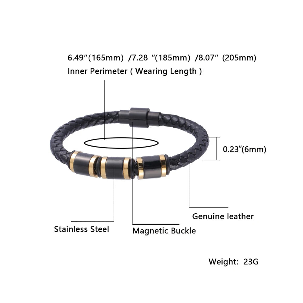 MKENDN Punk Beads Charm Men Bracelet Stainless Steel Magnetic Clasp Braided Leather Wrapping Bangles Man Jewelry Gift