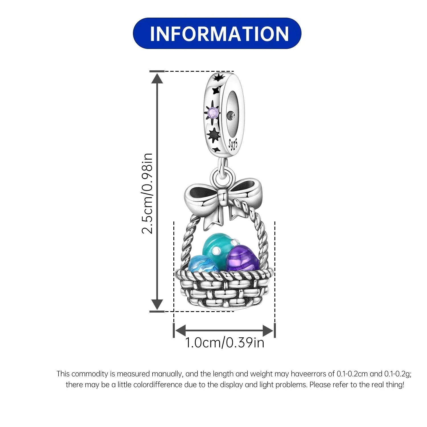 PANPOKI 925 Sterling Silver Easter Egg Basket Pendant Beads Original Pendants Bracelet Charm Jewelry Party DIY Trendy Gifts