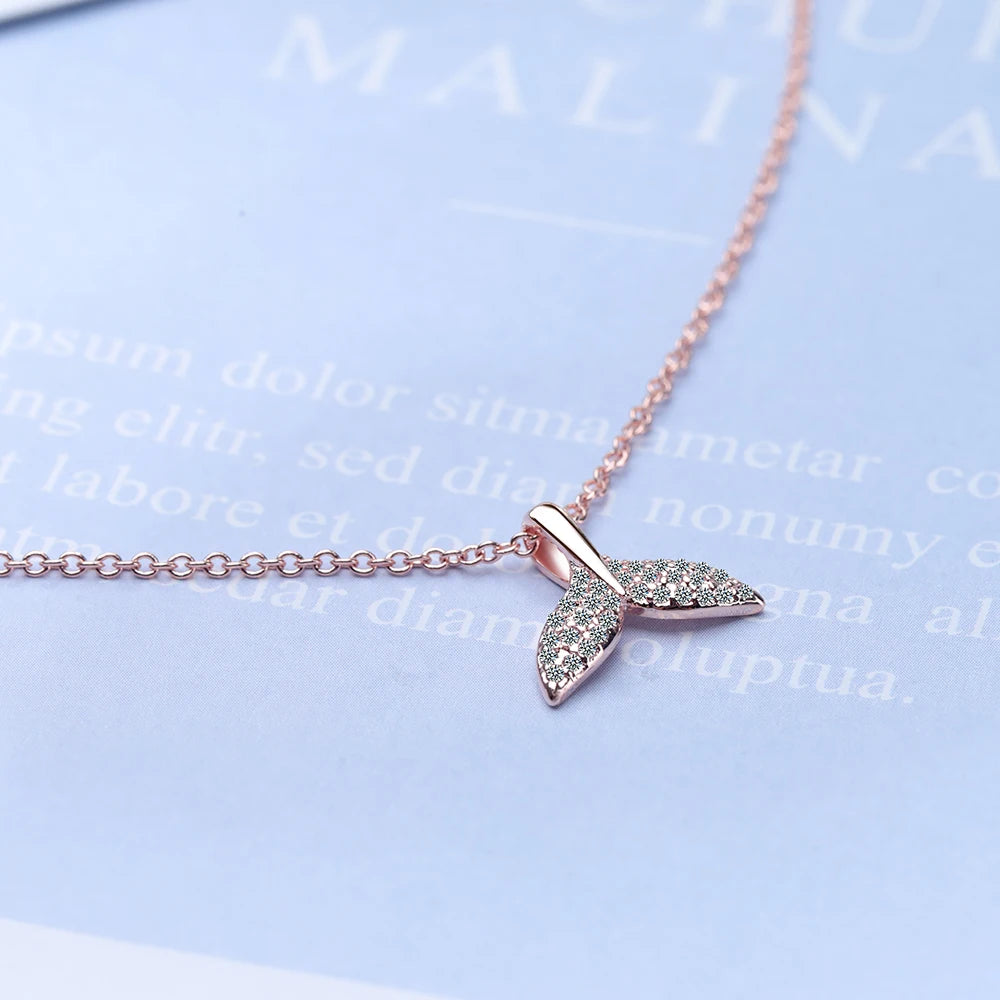 925 Sterling Silver Pave Setting CZ Diamond Necklaces Ocean Sea Fish Whale's Tail Mermaid Pendant Necklace Women Fine Jewelry