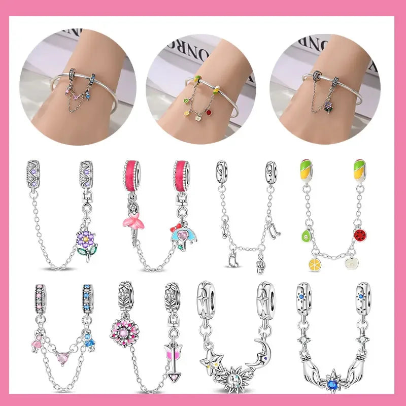 Original 100% 925 Sterling Silver Clasp Clip Bead Star Moon Safety Chain Fit 925 Original Bracelet DIY Jewelry Making Women Gift