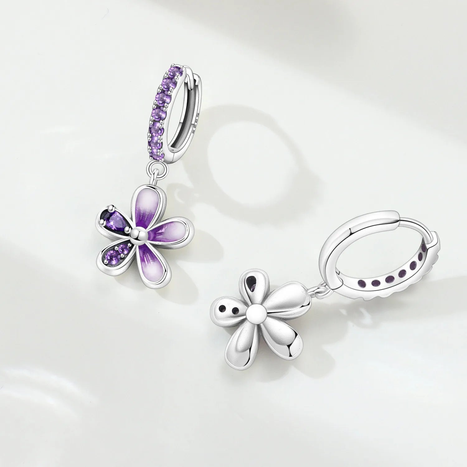 PANPOKI 925 Sterling Silver Gradient Purple Flower Drop Earrings Women Earrings Charm Fashion Versatile Party Jewelry Gifts