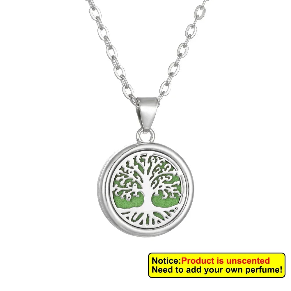 2025 New Tree of Life Aromatherapy Necklace Golden Rose Color Open Locket Scent Aroma Perfume Essential Oil Diffuser Necklace