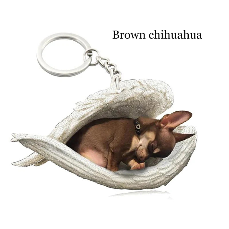 100 Style Cut Dog Sleeping Angel Pendant Bag Keychain Car Keychain Keyring Animal Pet Jewelry Boyfriend Girls Gift Accessories