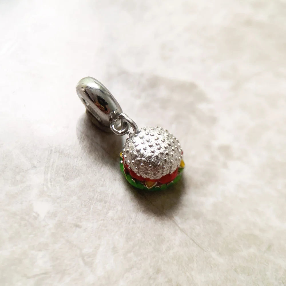 Cheeseburger Hamburger Charm Pendants Pure 925 Sterling Silver Fast Food Fans Gift For Women Men Jewelry - Madeinsea©