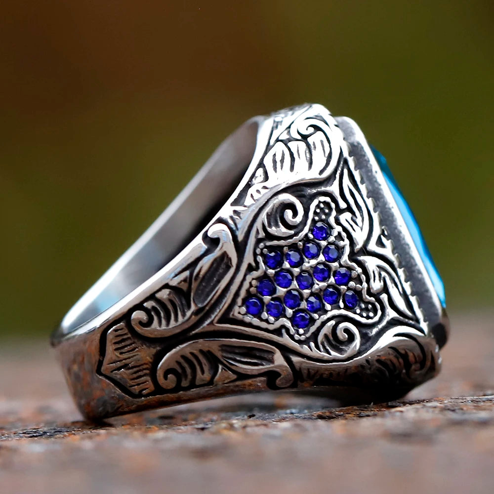 New Unique Design 316L Stainless Steel Turkish Stone Ring CZ Ring For Men High Quality Zircon Jewelry Gift