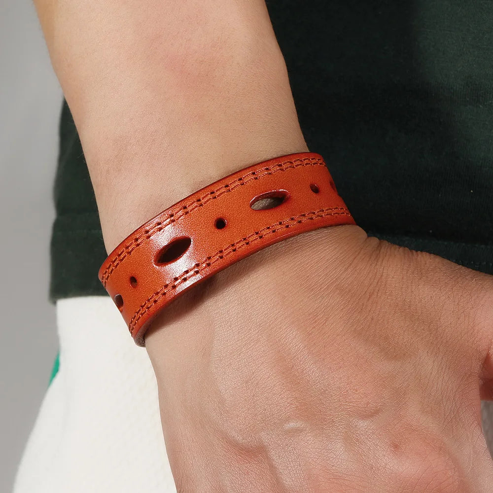 MKENDN Norse Viking Wide Cowhide Leather Punk Wristband Adjustable Cuff Bangles for Men Women Friendship Bracelets Gifts