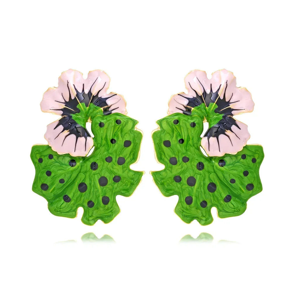 Zvoijio New Sweet Temperament Wave Dot Leaf Flower Earrings