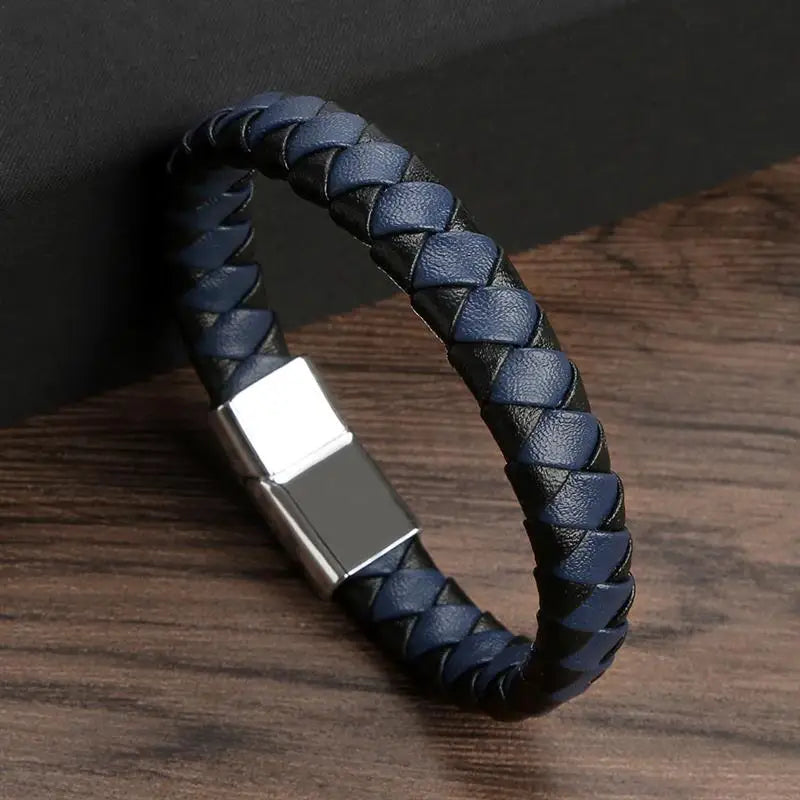 Classic Men Jewelry Braided Leather Bracelet Simple Design Magnetic Clasp Vintage Bangles Gift Dropshipping